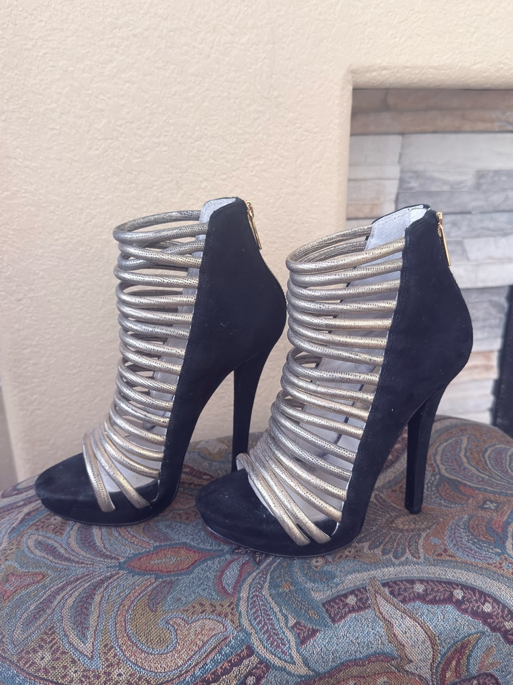 Michael Kors Black Suede and Silver Coil Strappy High Heels